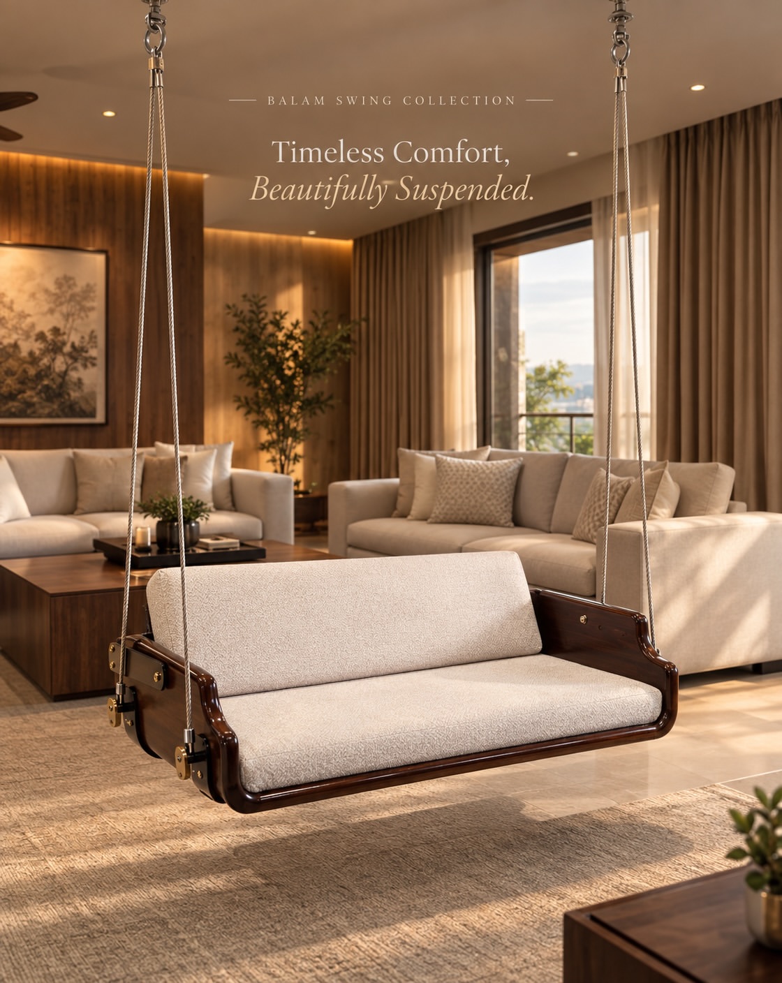 Sovereign Teak Living Swing in luxury living room
